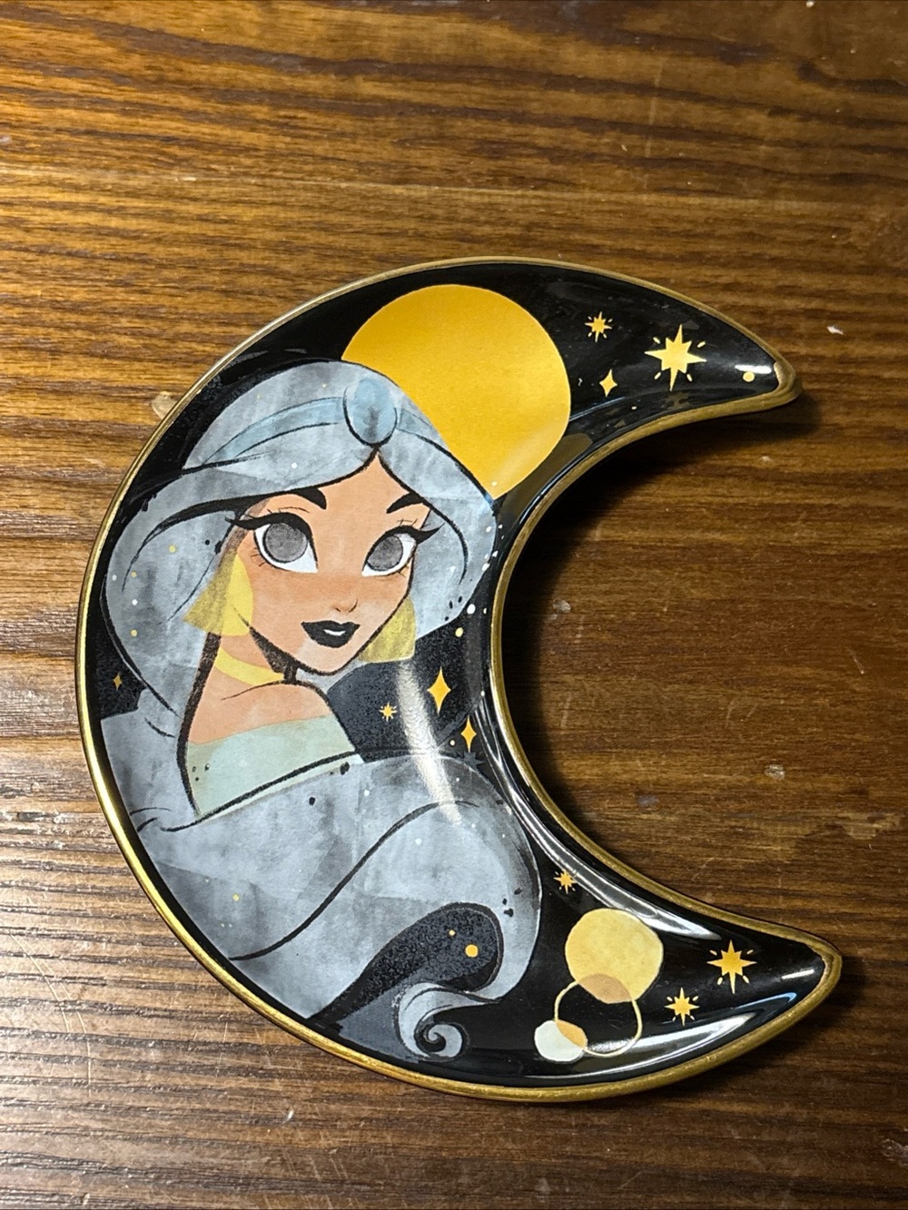 Disney Princess Jasmine Crescent Moon Trinket Dish Decorative Tray Gold Black